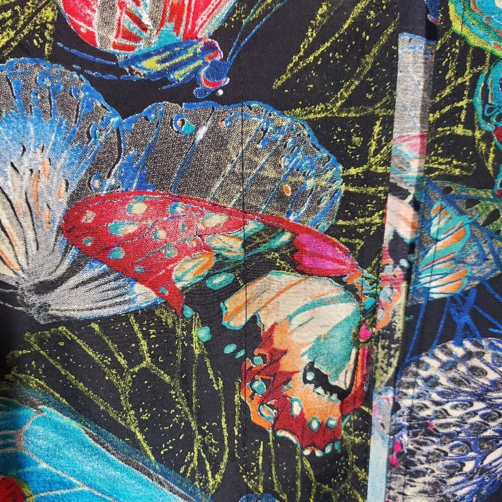 Vintage Chico's silk butterfly print open front blouse w tie accent sleeves sz M - Picture 6 of 10